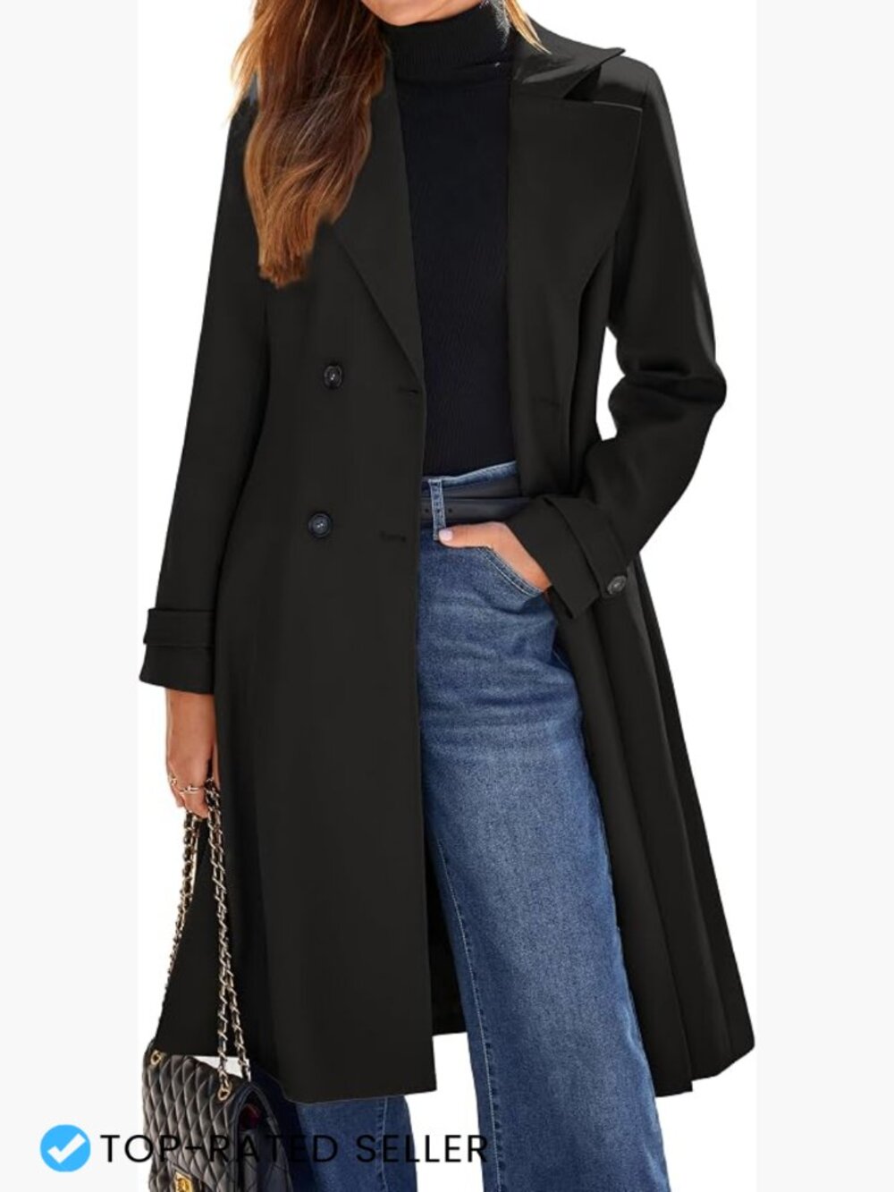 Oversized Long Trench Coat Double Breasted Lapel Classic Fall Winter Outerwear